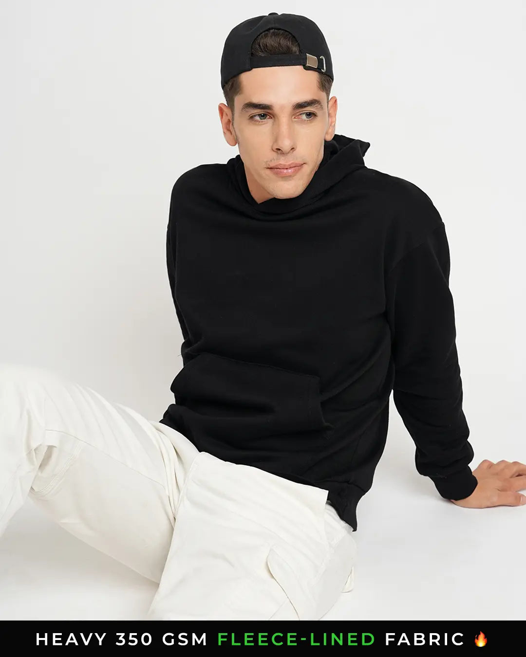 Men s Black Plain Solid Oversized Pullover Hoodie Bronoun