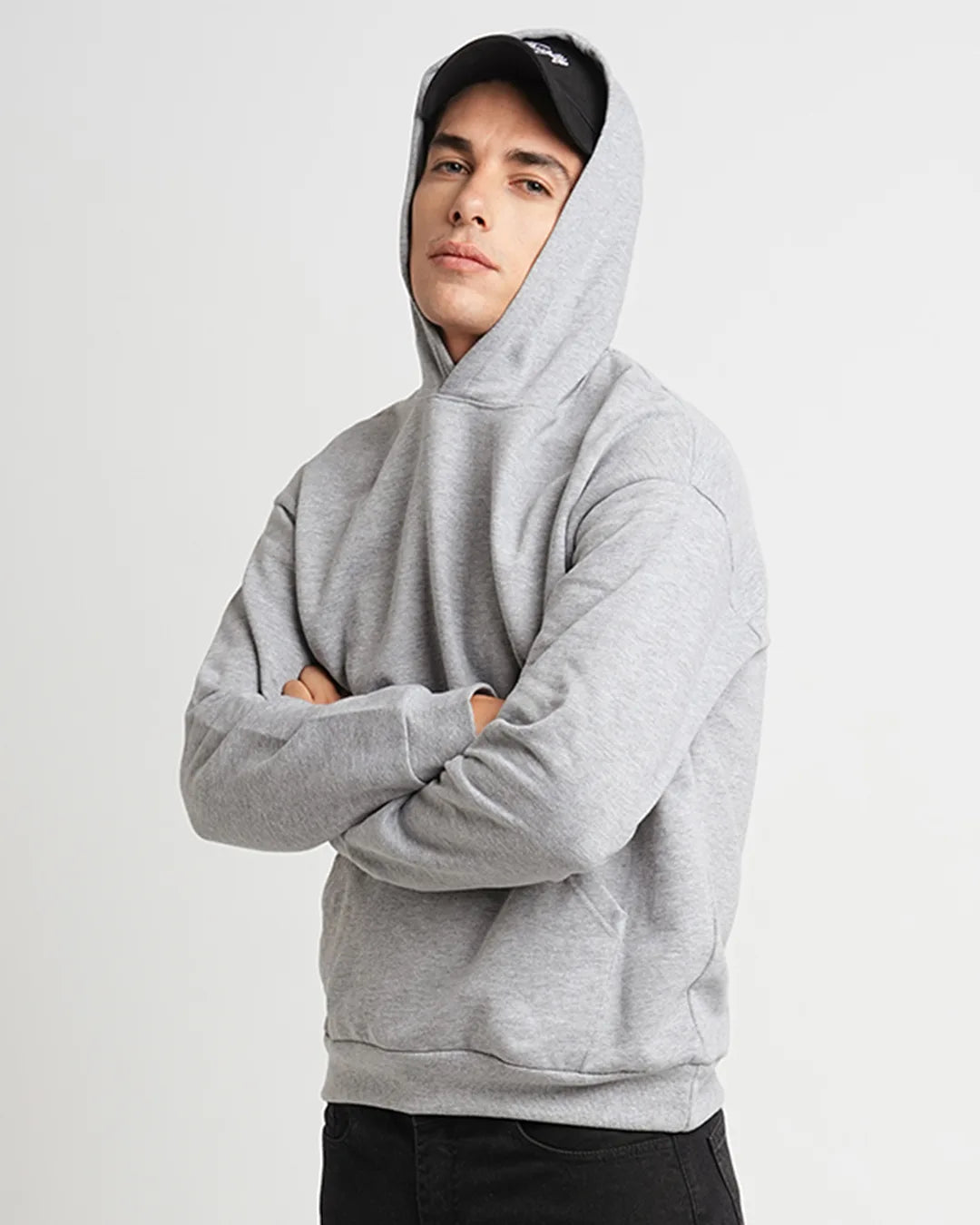 Grey Melange - Oversized Pullover Hoodie