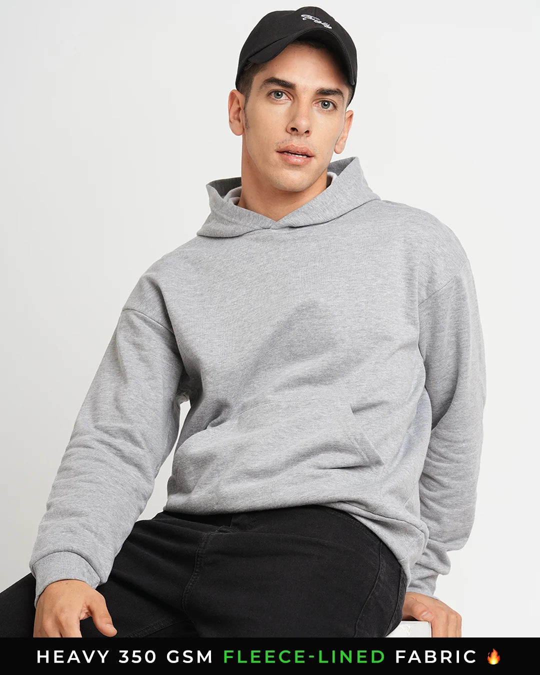 Grey Melange - Oversized Pullover Hoodie